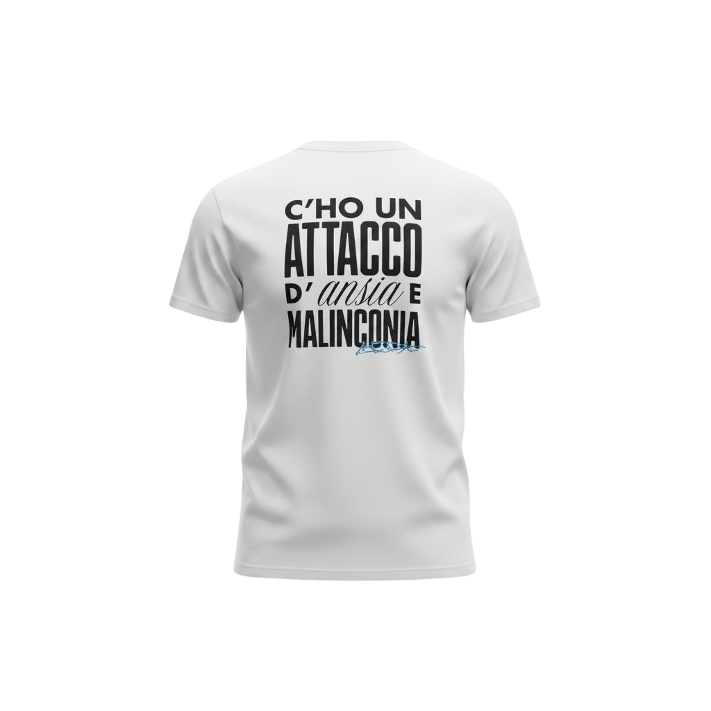 T-SHIRT C'HO UN ATTACCO D'ANSIA E MALINCONIA - bianca, unisex